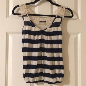 Navy striped crochet tank xs